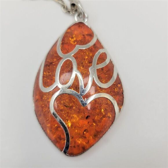Orange Acrylic Glass Pendant Necklace - Picture 2 of 8